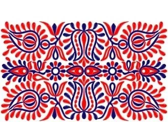 Vyšívané rukávce BOHUMILA s Čatajskou výšivkou - farebná varianta: červená svetlá - modrá tmavá